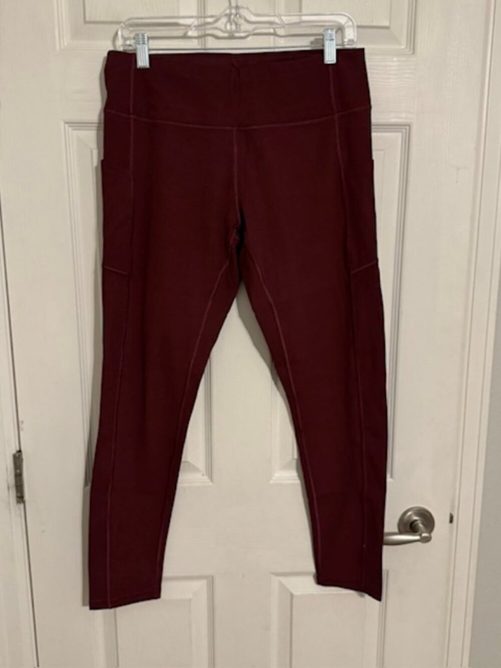 Heathyoga Women's High Waisted Burgundy Leggings with Pockets, Size XL